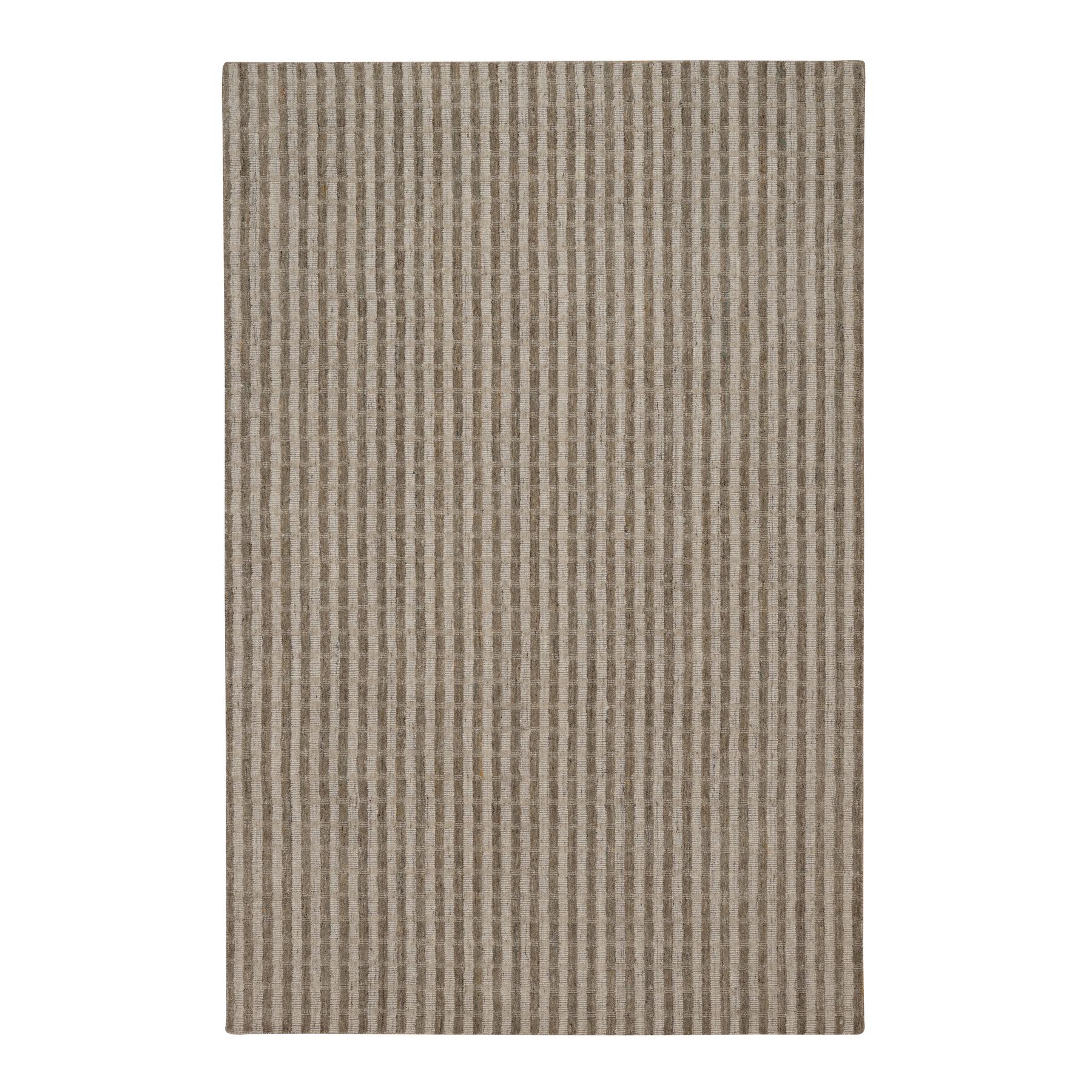 Tan and Chocolate Brown, Vertical Stripes Design with Salt and Pepper Effect, Hand Loomed, Undyed Natural Wool, Oriental Rug